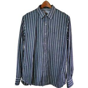 Vintage 2000s American Eagle Outfitters Dark Gray & White Striped Button-Down